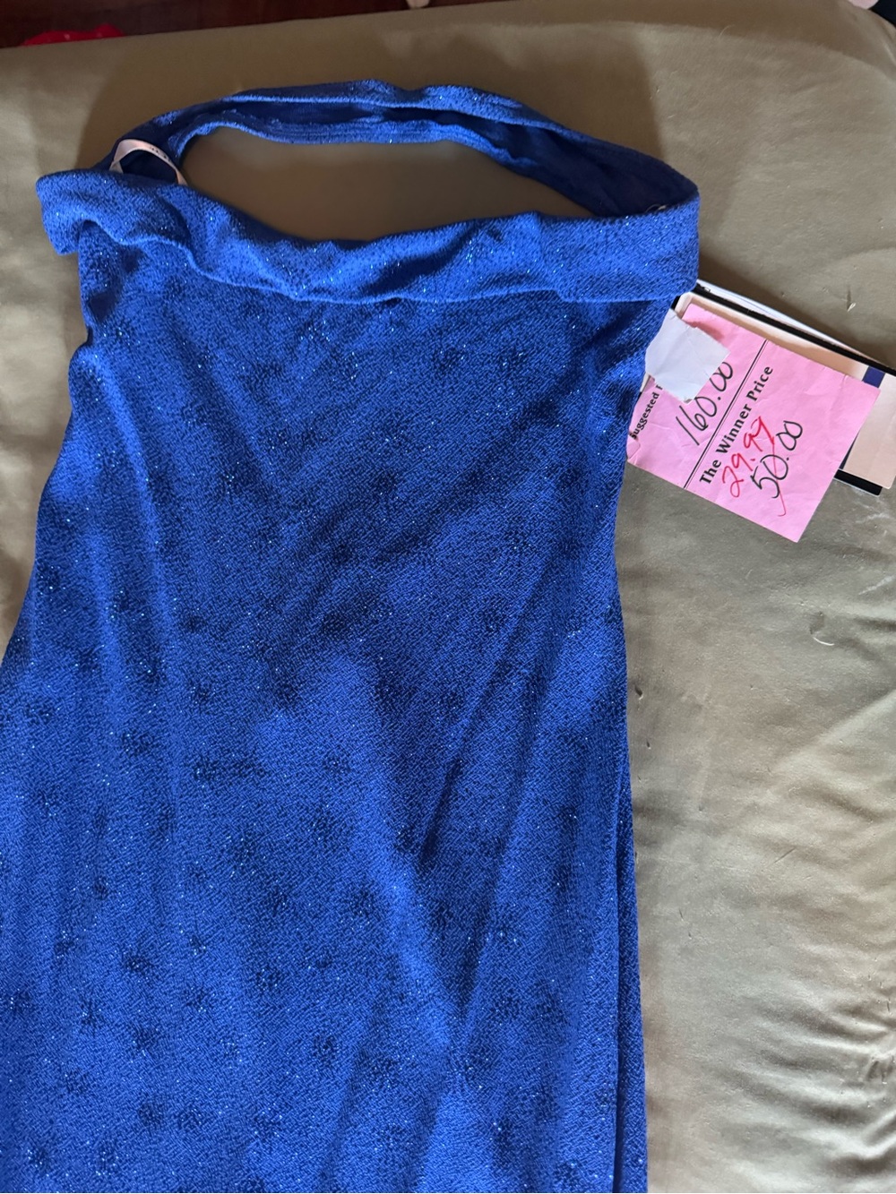 Blue Sparkle One-Shoulder Maxi Dress